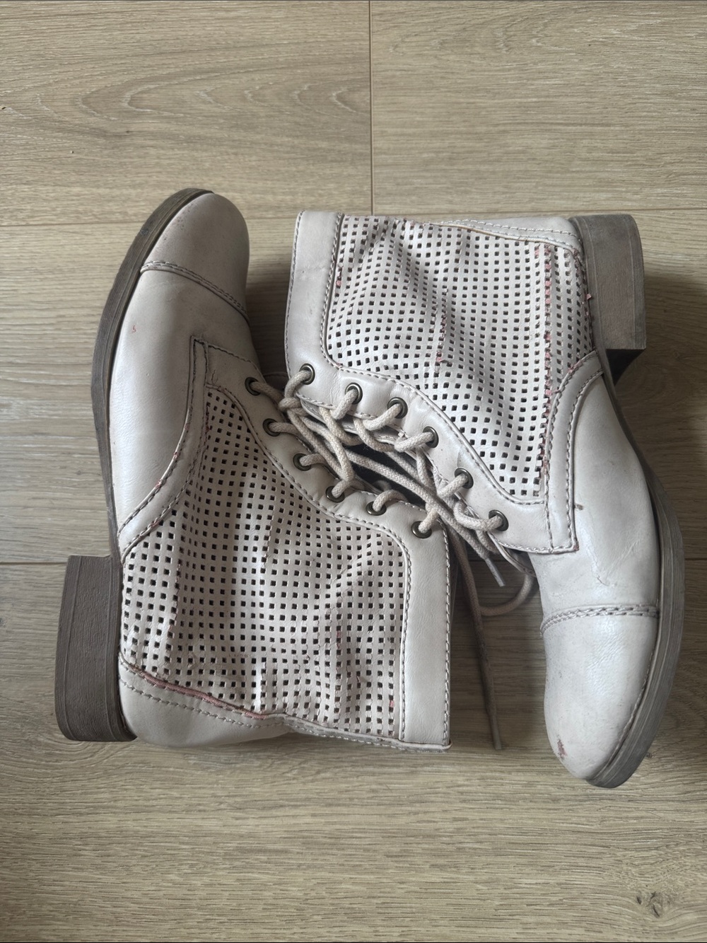 Forever 21 Light Gray Perforated Lace-Up Ankle Boots